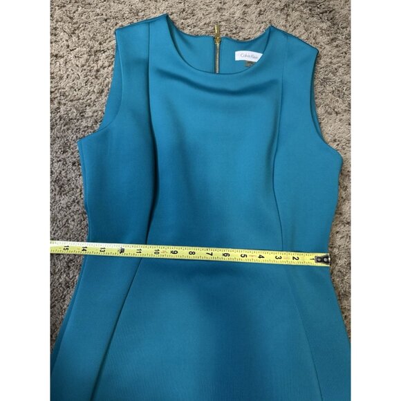 CALVIN KLEIN Green Scuba Sheath Dress Pencil Office Business Classic Career Sz 8 - Picture 6 of 8